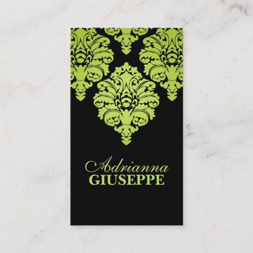 Neon Lime &amp; Black Lush Damask Mommy Calling Card / Business Card Templates