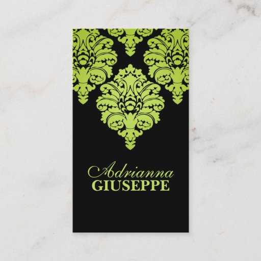 Customizable Neon Lime &amp; Black Lush Damask Mommy Calling Card / Business Card Templates