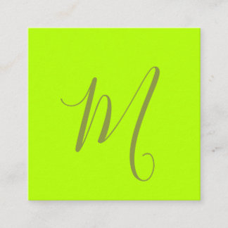 neon lime chic monogram square business card