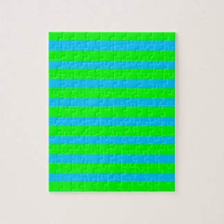 Neon Lime Green and Teal Blue Stripes Jigsaw Puzzle
