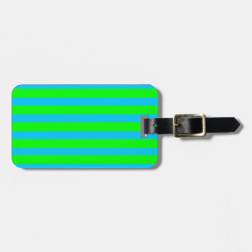 Neon Lime Green and Teal Blue Stripes Luggage Tag