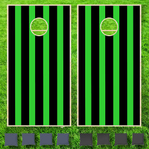 Neon Lime Green & Black Cool Vintage Striped Cornhole Set