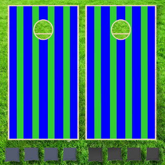 Neon Lime Green & Blue Cool Vintage Striped Cornhole Set