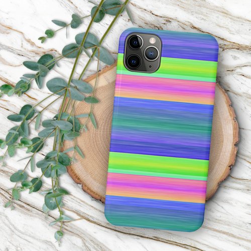 Neon Lime Green Hot Pink Blue Stripes Art Pattern iPhone 11Pro Max Case