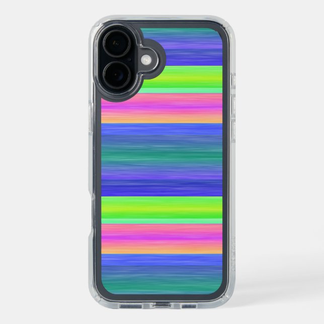 Neon Lime Green Hot Pink Blue Stripes Art Pattern Speck iPhone Case (Front (Black))