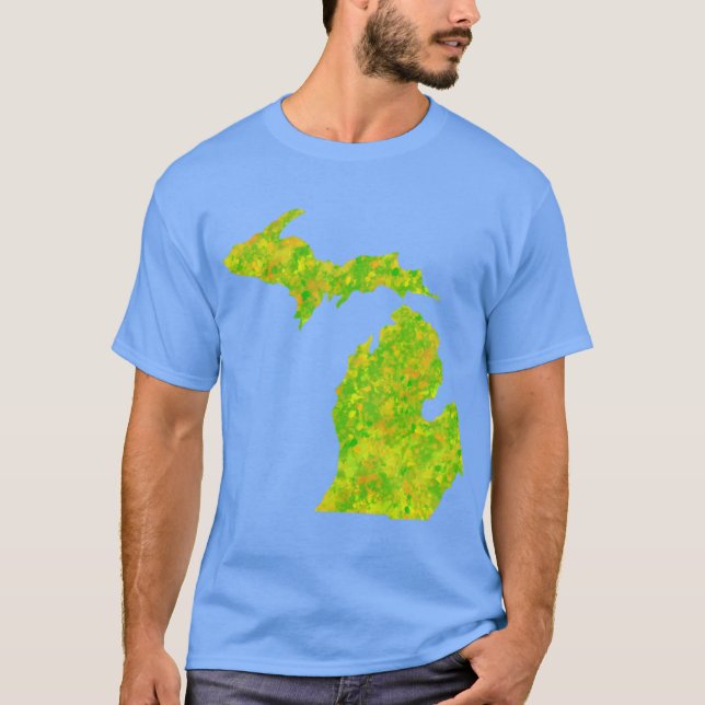 Neon Lime Green Paint Splatter Michigan Silhouette T-Shirt (Front)