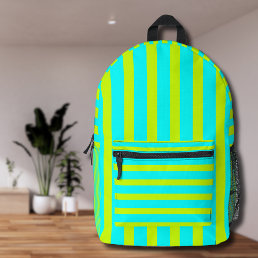 Neon Lime Yellow and Neon Cyan Cool Striped Printed Backpack