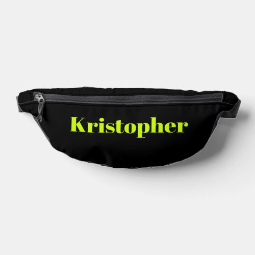 Neon Lime Yellow Classic Name  Black Stylish Fanny Pack