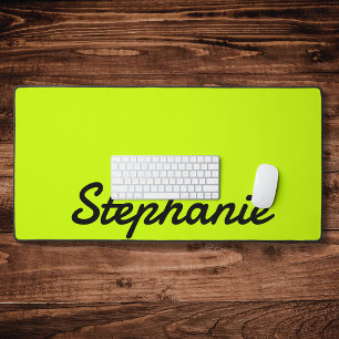 Neon Lime Yellow Modern Name Trendy Minimalist Desk Mat