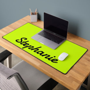 Neon Lime Yellow Modern Name Trendy Minimalist Desk Mat