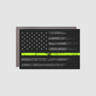 Neon Line Road Workers American Flag Car Magnet