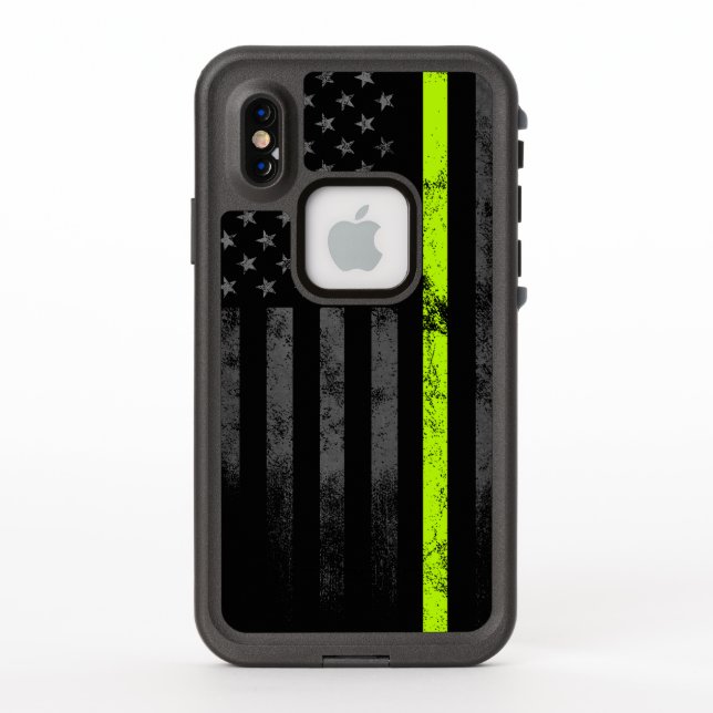 Neon Line Road Workers American Flag iPhone Case (Back)