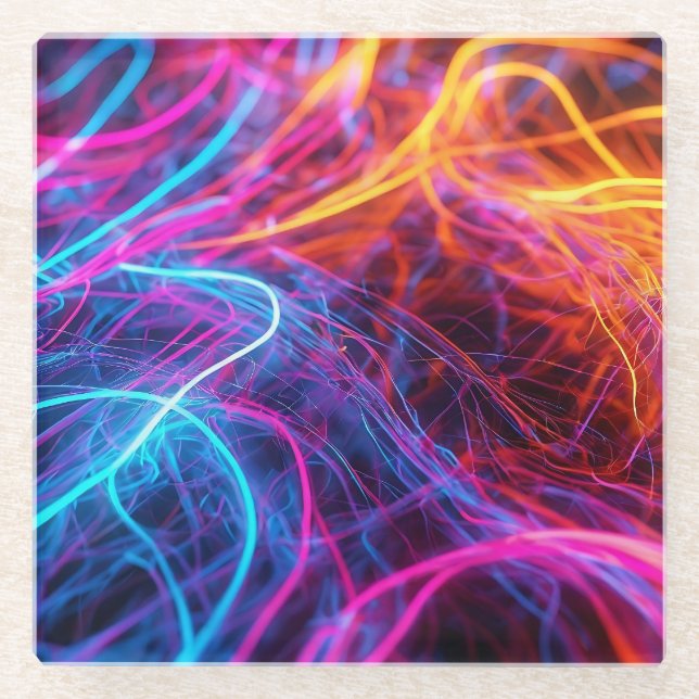 Neon Lines Glass Coaster (Front)
