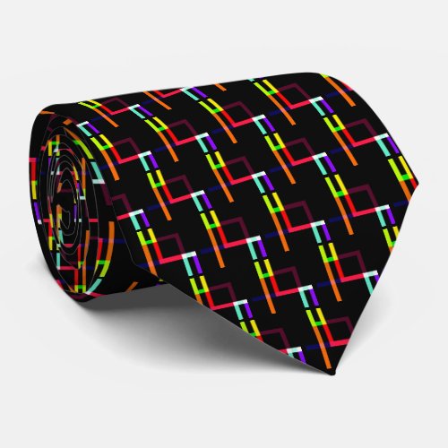 Neon Lines Red Yellow Orange Purple Black Pattern  Neck Tie