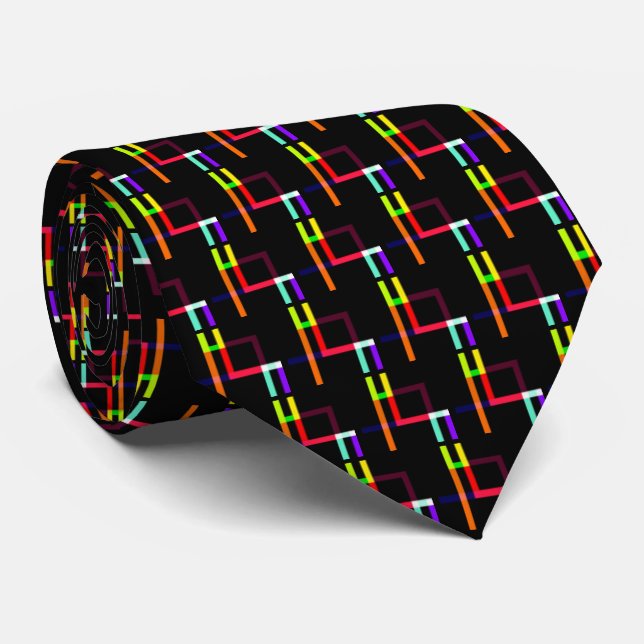 Neon Lines Red Yellow Orange Purple Black Pattern  Neck Tie (Rolled)