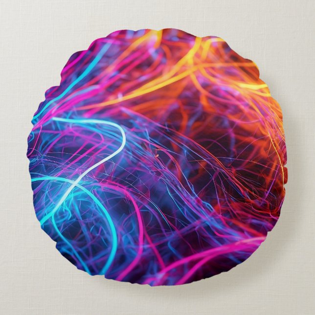 Neon Lines Round Pillow (Front)