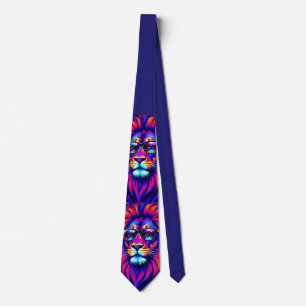 Neon Lion Party Animal – Colorful Retro Graphic Neck Tie