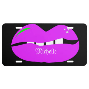 Neon Lip Name Purple License Plate