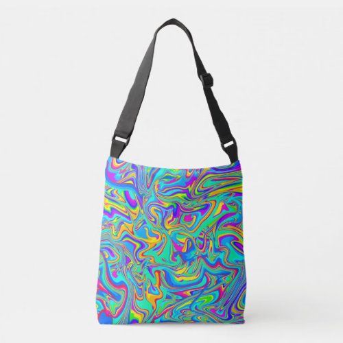 Neon Liquid Wet Paint Swirls Crossbody Bag