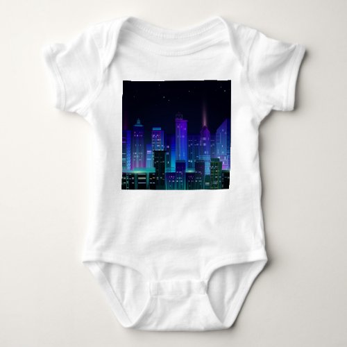 Neon_lit futuristic cityscape night panorama baby bodysuit