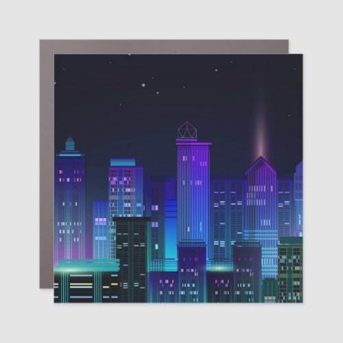 Neon_lit futuristic cityscape night panorama car magnet