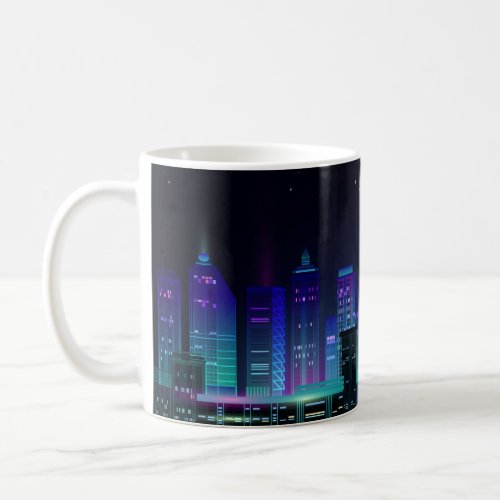 Neon_lit futuristic cityscape night panorama coffee mug