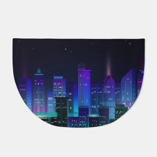Neon_lit futuristic cityscape night panorama doormat