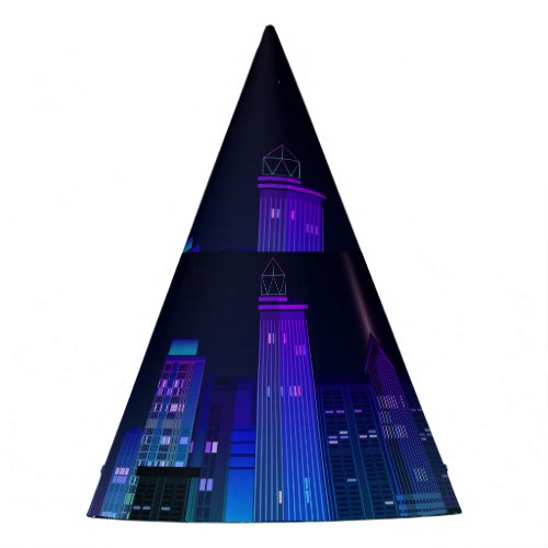 Neon_lit futuristic cityscape night panorama party hat
