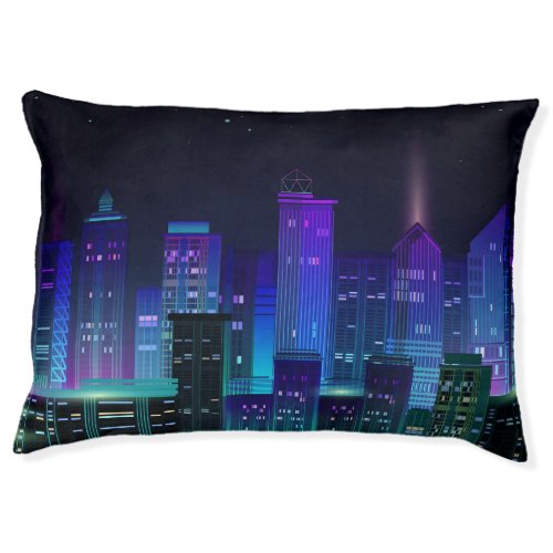 Neon_lit futuristic cityscape night panorama pet bed
