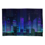 Neon-lit futuristic cityscape, night panorama pillow case