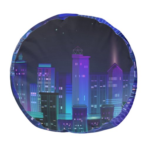 Neon_lit futuristic cityscape night panorama pouf