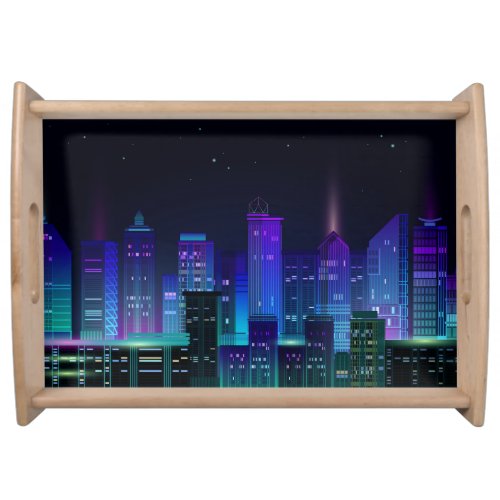 Neon_lit futuristic cityscape night panorama serving tray