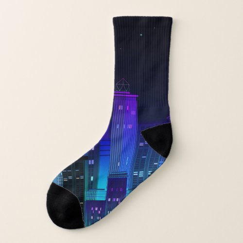 Neon_lit futuristic cityscape night panorama socks