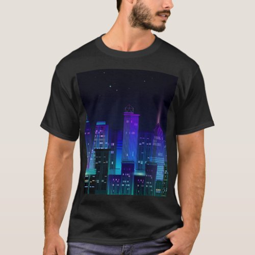 Neon_lit futuristic cityscape night panorama T_Shirt