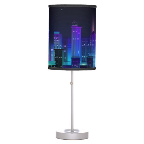 Neon_lit futuristic cityscape night panorama table lamp