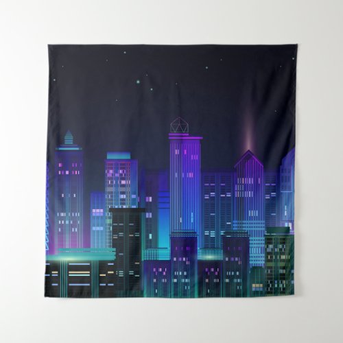 Neon_lit futuristic cityscape night panorama tapestry