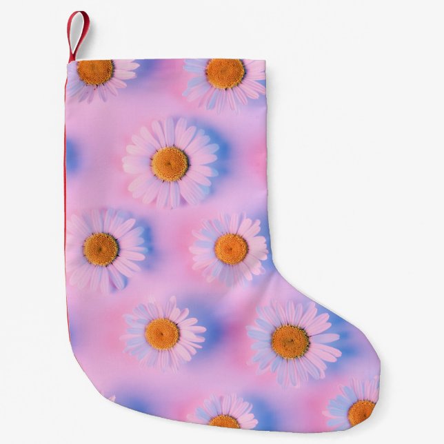Neon-lit Multicolor Chamomile Array. Small Christmas Stocking (Front)