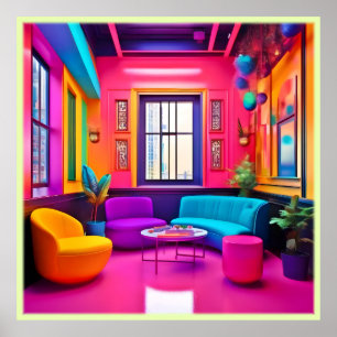 Neon Living Room Bold Colors Poster