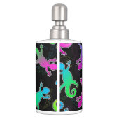 Neon Lizard and Leaf Pattern Soap Dispenser And Toothbrush Holder (Back)