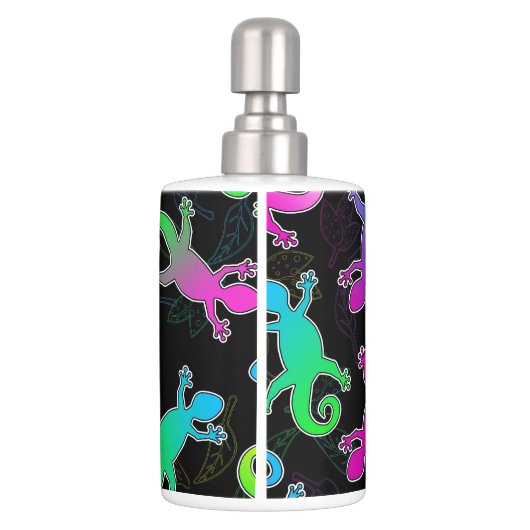 Neon Lizard and Leaf Pattern Soap Dispenser And Toothbrush Holder (Back)