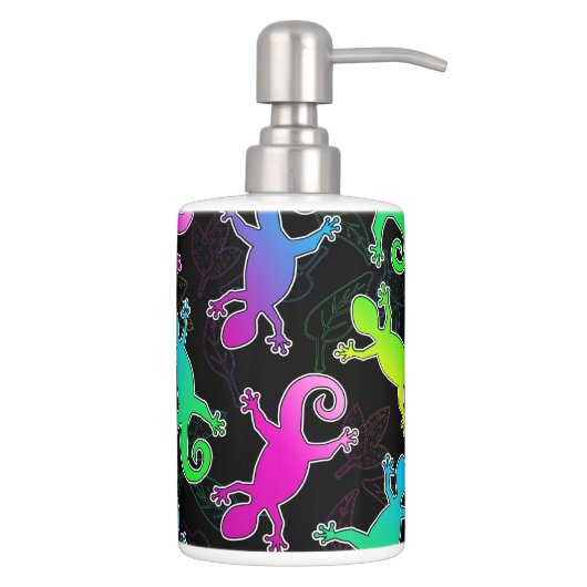 Neon Lizard and Leaf Pattern Soap Dispenser And Toothbrush Holder (Right)