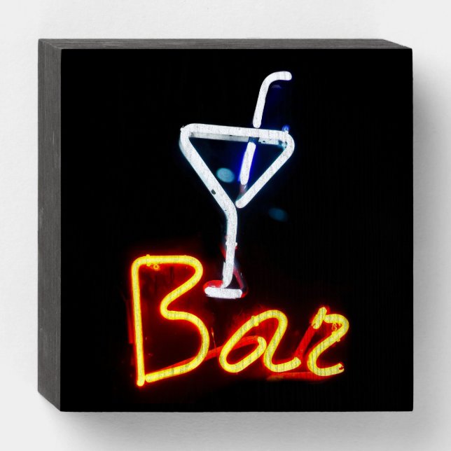 NEON -LOOK BAR WOOD BOX KITCHEN SIGN (Front Horizontal)