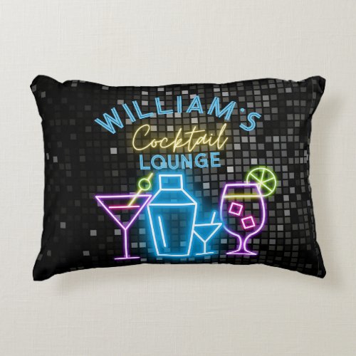 Neon Look Retro Cocktail Lounge Bar  Accent Pillow