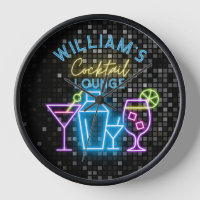 Neon Look Retro Cocktail Lounge Bar Clock