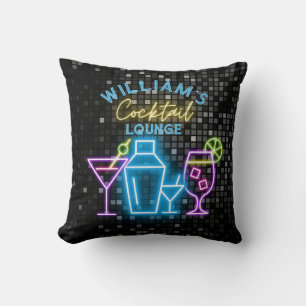 Neon Look Retro Cocktail Lounge Bar Throw Pillow