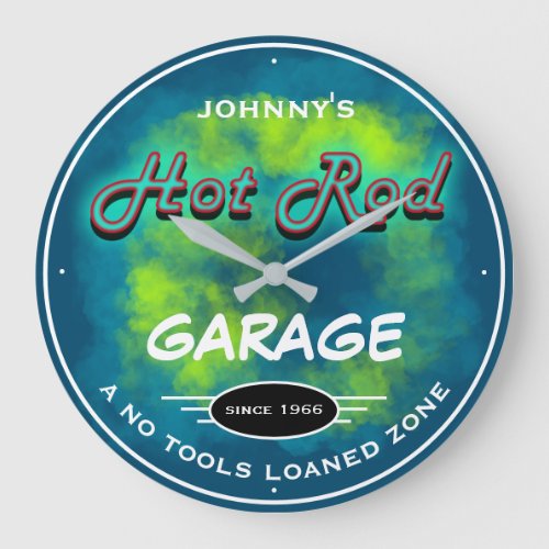 Neon Look Smoke Hot Rod Garage No Tools Blue Large Clock