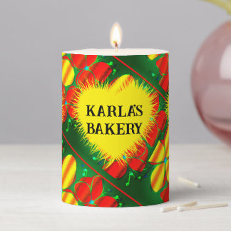 Neon Look Yellow & Red Flowers Pillar Candle