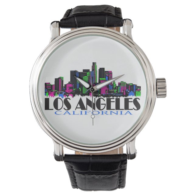 Neon Los Angeles California skyline wrist watch (Front)