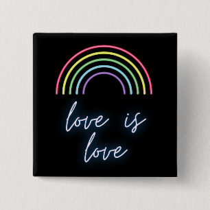 Neon Love Is Love Rainbow Button