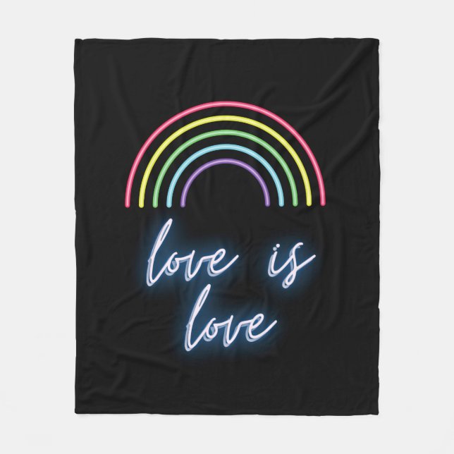 Neon Love Is Love Rainbow    Fleece Blanket (Front)